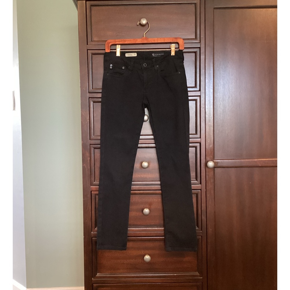 AG Mid Rise Stevie Slim Straight Black Cotton   26 R